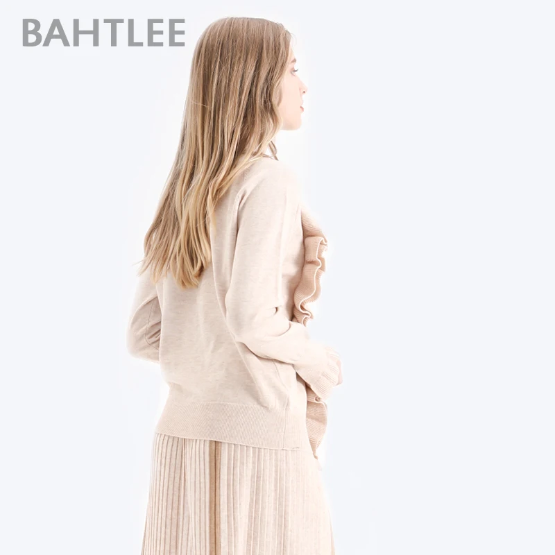 BAHTLEE Для женщин шерстяной пуловер свитер вязаный джемпер с круглым вырезом