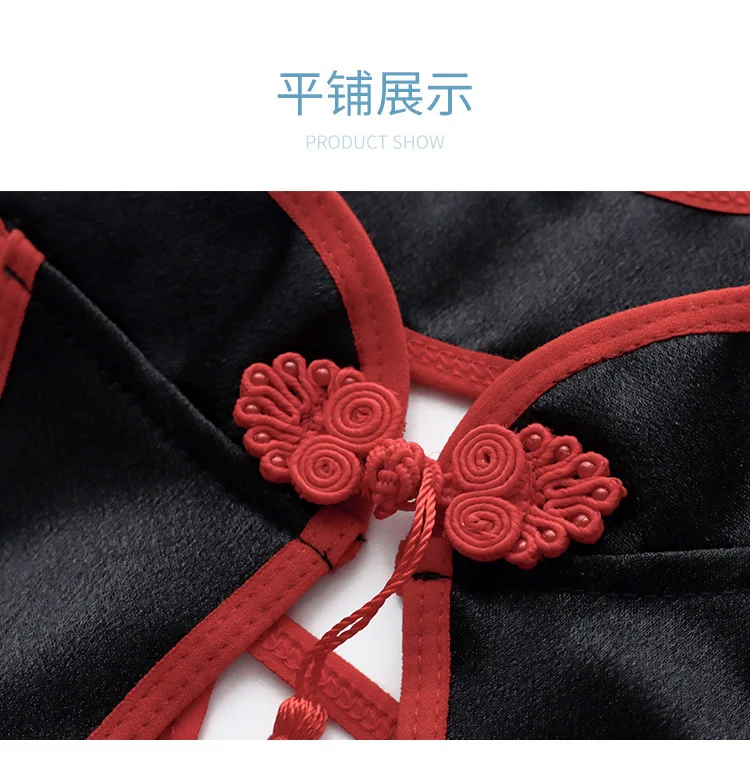 

Sexy Maid Dress Cow Cosplay Erotic Naughty Lingerie Outfit Retro Bandage Cheongsam Dress for Women Girls Cute Underwear Black