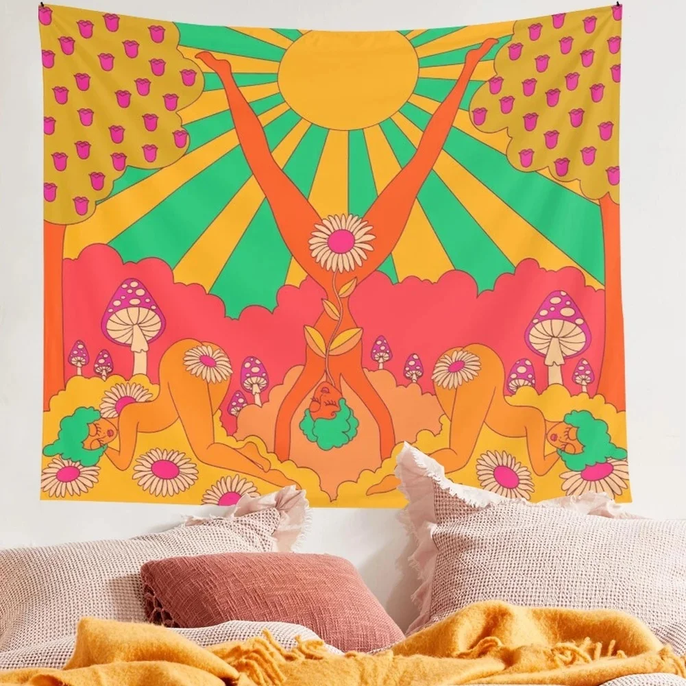 

Vintage Sun Tapestry Wall Hanging 80s Retro Boho Decoration Home Decor Magic Tarot Tapestry Wall Decor Psychedelic Wall Prints
