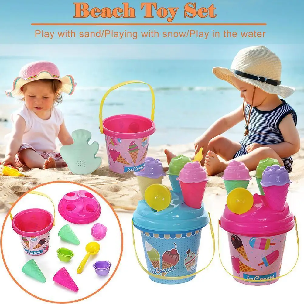 

1set Ice Cream Cone Scoop Beach Toys Summer Game Gift Sand Toys Bucket Model Random Outdoor Sandpit Color Educational Child P5R0