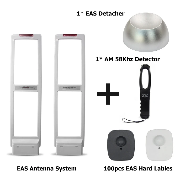 AM 58Khz Anti Theft Gate Security Antenna EAS RF Alarm System with Hard Labels Tags &amp Deactivator Handheld Tester | Безопасность и