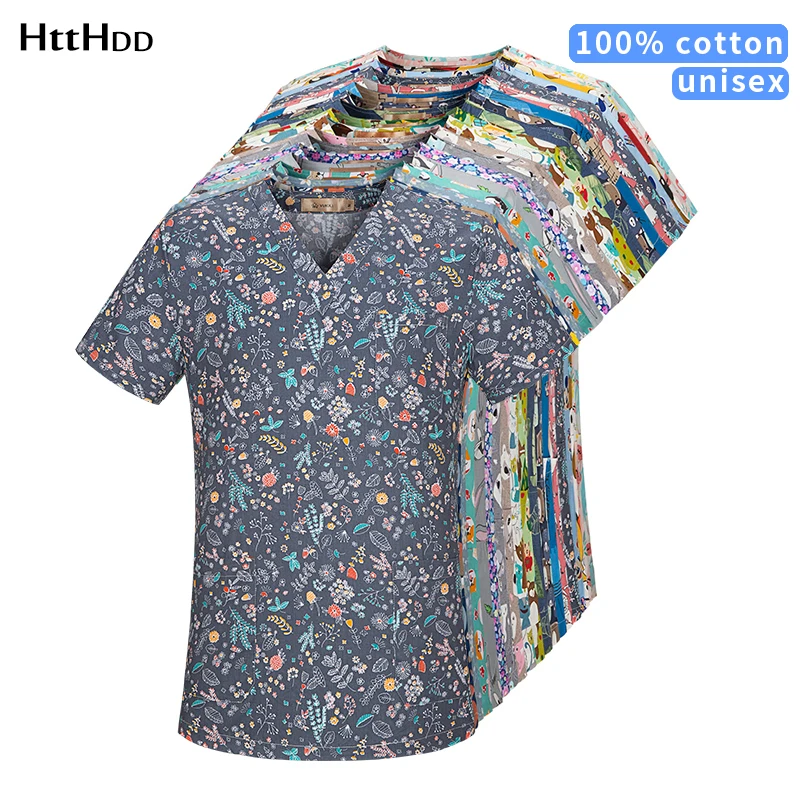 

htthdd new cotton Floral plant printing nurse scrubs uniform beauty salon nursing uniform lab uniform Scrub uniform Work clothe