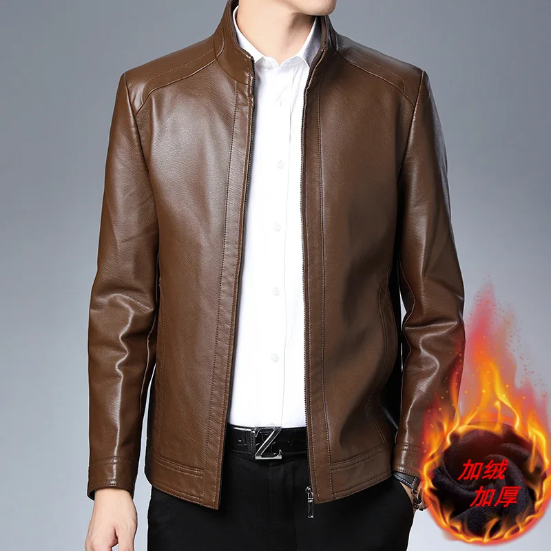 Осенне-зимняя мужская куртка а обязуется отцом из кожи для мужчин среднего