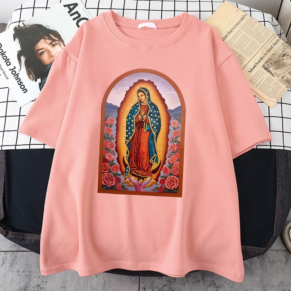 

Our Lady Of Guadalupe Printing Tee Shirts Quality S-Xxxl T Shirts Oversized Breathable Men T Shirt Summer Crewneck Tshirts Male