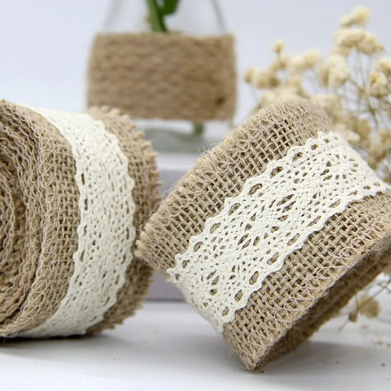 

2meters 5cm Natural Burlap Lace Craft Ribbon Handmade Burlap Ribbons for Crafts, Wedding Decoration, Party Decor
