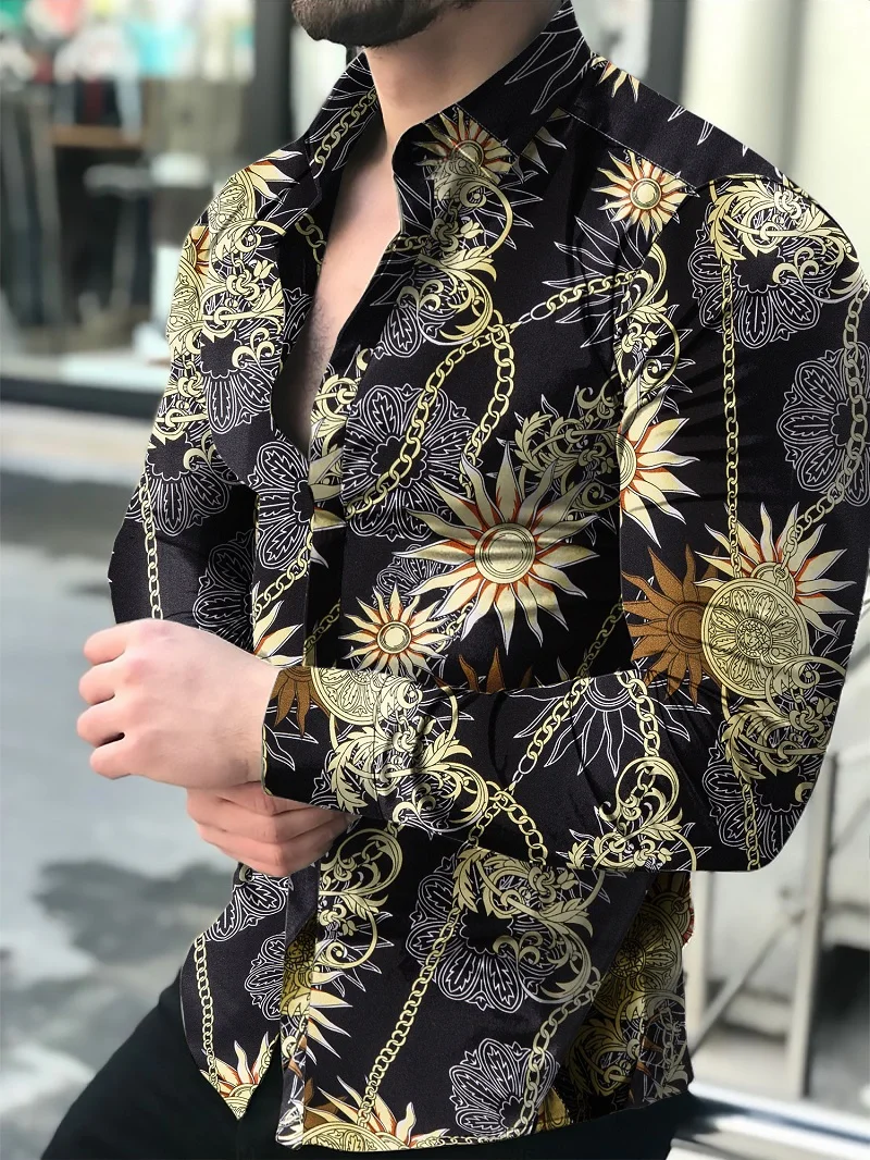 Camisas florales de manga larga de Otoño de 2021 para hombres camisas estampadas con flores de corte delgado para hombres cam
