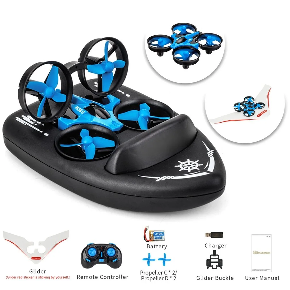 

H36S 2.4G 4 In 1 RC Vehicle Flying Drone Land Driving Boat Quadcopter Glidering RTR Model VS H36 H36F E016F
