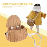 rattan bicycle storage basket children cute picnic basket wicker straw backpack multi use girls kids summer beach shoulder bag