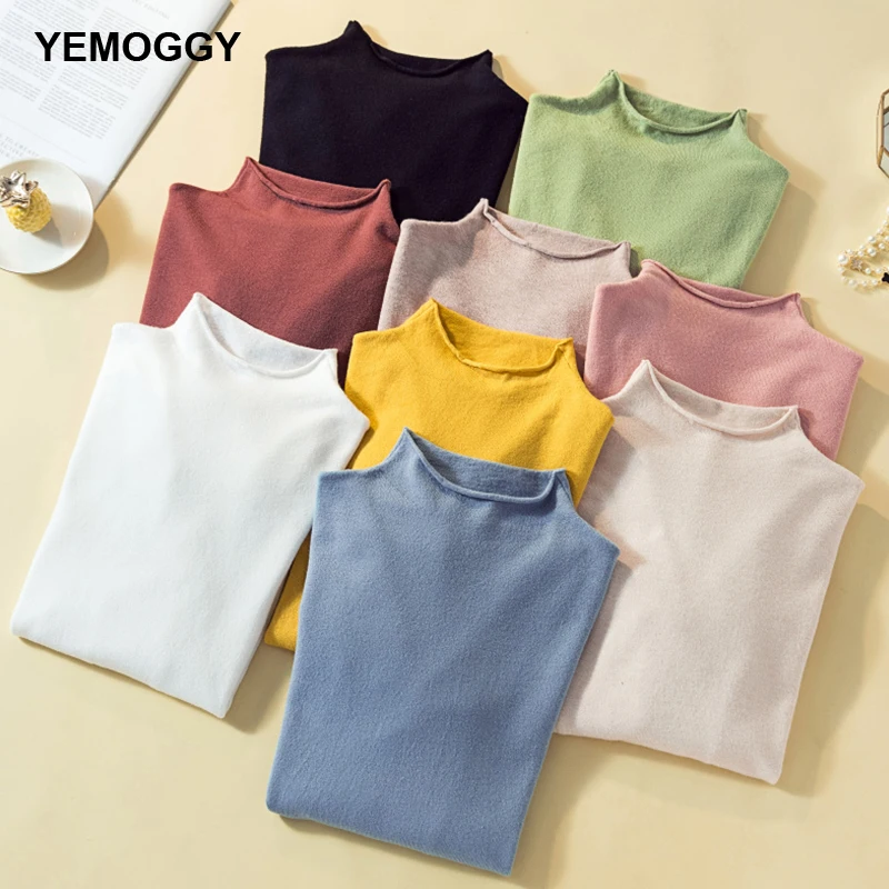

Autumn soft mock neck sweater women pullovers 2021 knitted loose inside Long Sleeve women warm knit black sweater jumpers