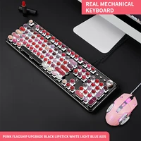 wired gaming keyboard mouse combos 104 keys green axis rgb backlight mixed color keyboard and mouse kits for laptop women girl