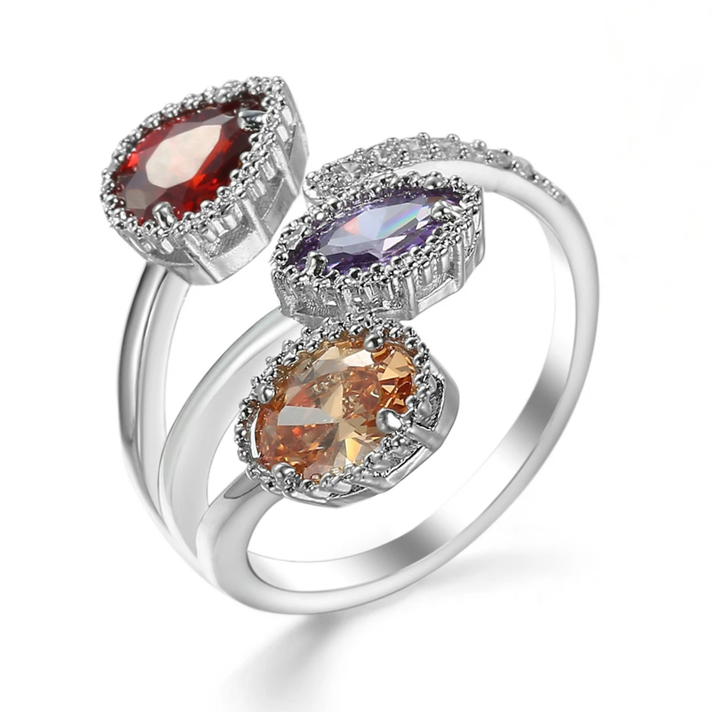 

Rhinestone gold&Silver color Rings for Women Fashion Water drop lticolour zircon Adjustable copper ring Flower Finger Ring