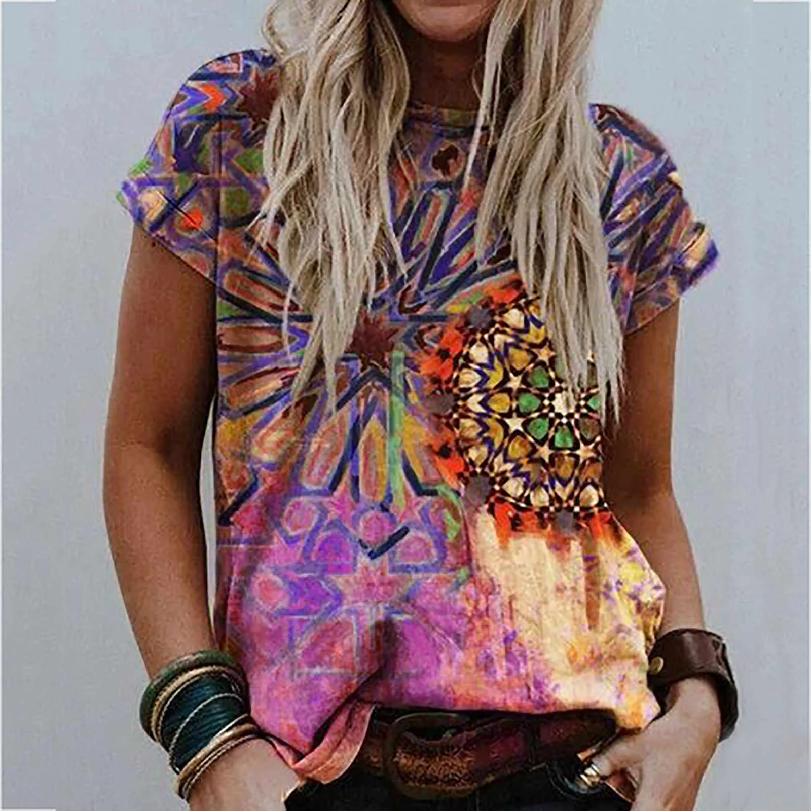 

40# Women Shirt Short Sleeve Floral Printing O-neck T Shirt Female Casual Ladies Tops Summer Plus Size Women's T-shirts