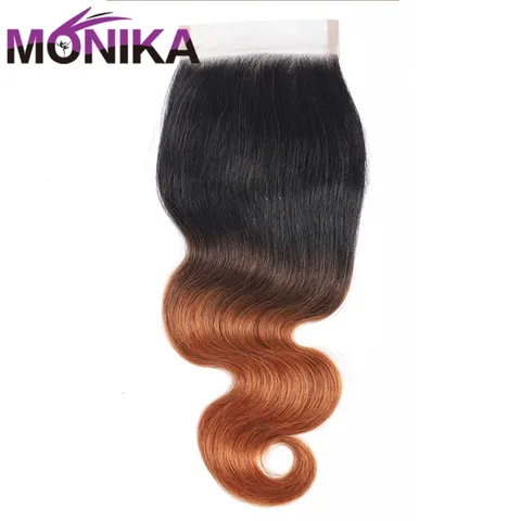 Monika 4x4 кружевные человеческие волосы бразильские волнистые волосы T1B #4 #27 #30 Омбре блонд цвет темные корни зажимы не реми волосы