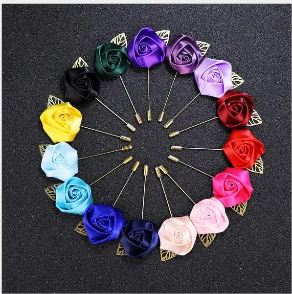 Дешевая 50шт/пак Лучший мужчина бутоньерка шелковая атласная роза Цветок мужской пуговицей Свадебная вечеринка Вечерний костюм Зажим для броши.