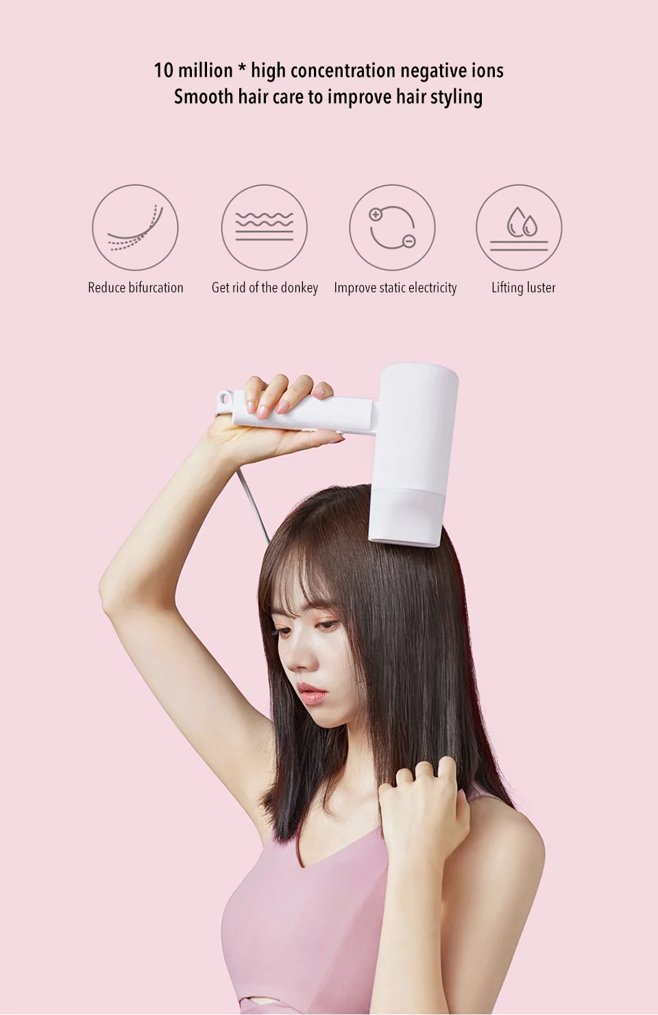 Xiaomi Mijia портативный складной фен с отрицательными ионами не повреждает десять миллионов отрицательных ионов салонного класса