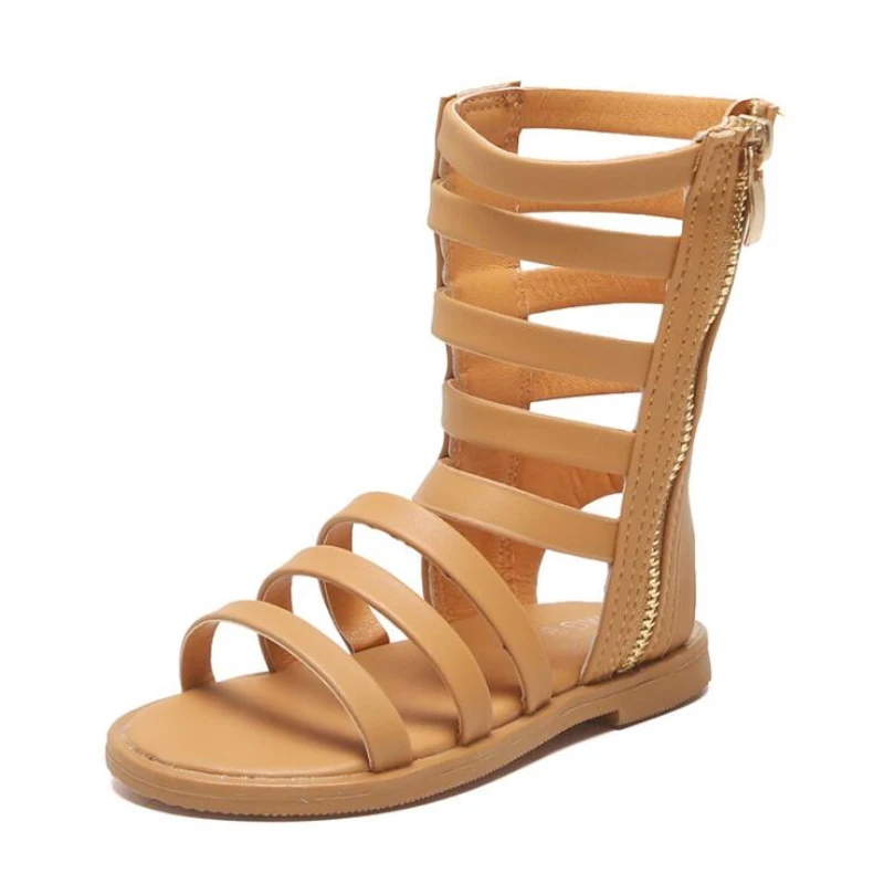 

Girls Sandal Summer Open Toe Zip Children's Gladiator Shoes Little Girl High Top Roman Sandals Party Dress Wedding Footwear