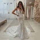 Романтичное кружевное свадебное платье-русалка, новинка 2021, сексуальные свадебные платья на бретелях-спагетти с открытой спиной и шлейфом, свадебное платье