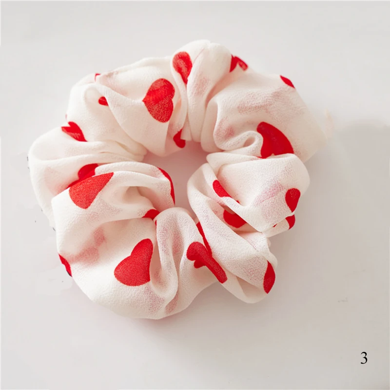 

Polk Dots Floral Print Love Heart Chiffon Elastic Scrunchie For Hair Women Hair Ties Ponytail Holder Hair Rope Hair Accessories