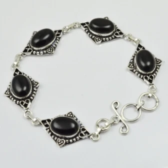 

Black Onyx Bracelet Silver Overlay over Copper , 22.5 cm, B2059