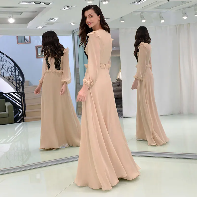 Tanpell элегантное платье для выпускного круглый вырез с длинным рукавом на молнии