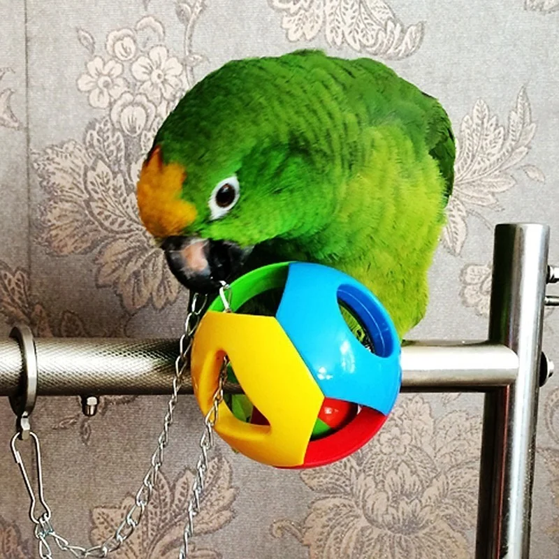 

Pet Parrot Toy Colorful Hollow Rolling Bell Ball Bird Toy Parakeet Cockatiel Parrot Chew Cage Fun Toys Color Random