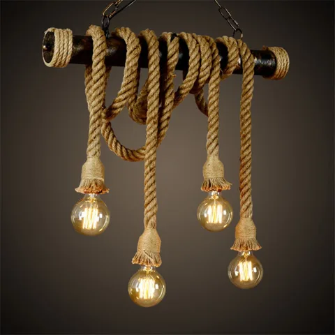Винтажный подвесной индустриальный декор, двойная головка, деревянная лампа E27, искусственный декор для ресторана, пеньковая веревка, кофейный бар