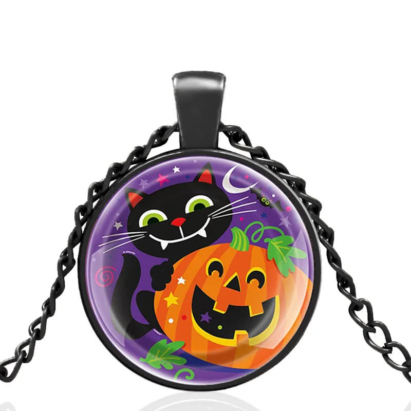 Ожерелье с подвеской в виде черной кошки тыквы фонаря кабошона для мужчин и