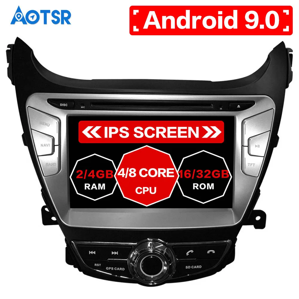 Автомобильный DVD плеер Aotsr Android 9 0 с GPS навигацией для Hyundai Elantra 2011 2013 мультимедийный
