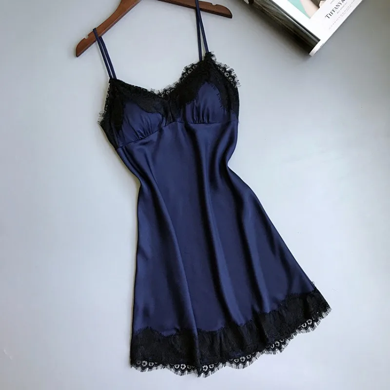 Women Nightdress Sexy Mini Dress Sleepwear Lingerie Sling Lace Nightgowns Summer Autumn V-Neck Chest Pad Babydoll | Женская одежда