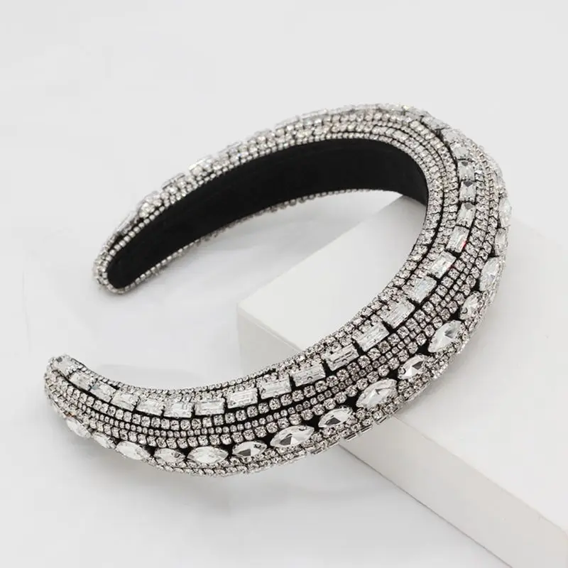 

Baroque Bohemian Wide Headband Colorful Faux Crystal Rhinestone Hair Hoop Handmade Thick Sponge Padded Jewelry Crown