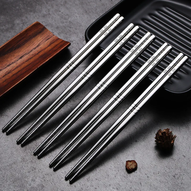 

5 pairs/set Chopsticks of Chinese metal non-slip stainless steel stamp stick set reusable food stick sushi Korean French baguet