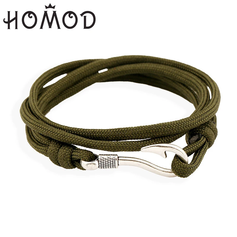 Adjustable регулируемый модный мужской Паракорд с рыбным крюком якорь браслет
