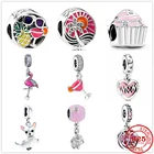 Лидер продаж 100%, подвеска-шарм розового цвета в виде подвески в виде сердца, фламинго, торта, бусины-шармы, подходят для оригинальных браслетов pandora