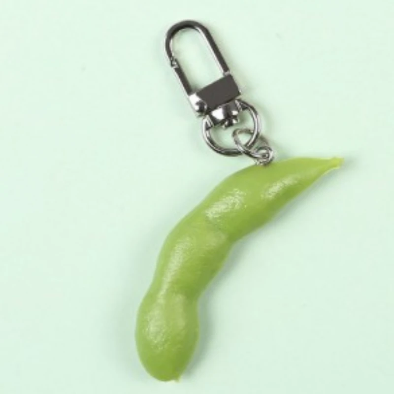 

1PC Cute Green Simulation Vegetable Pea Keychain Kawaii Keyring Headphone Earphone Case Hook for Students