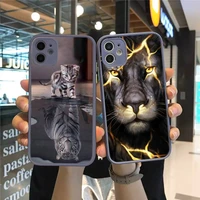 phone case for iphone 12 11 mini pro xr xs max 7 8 plus x animals tiger lionmatte transparent gray cover