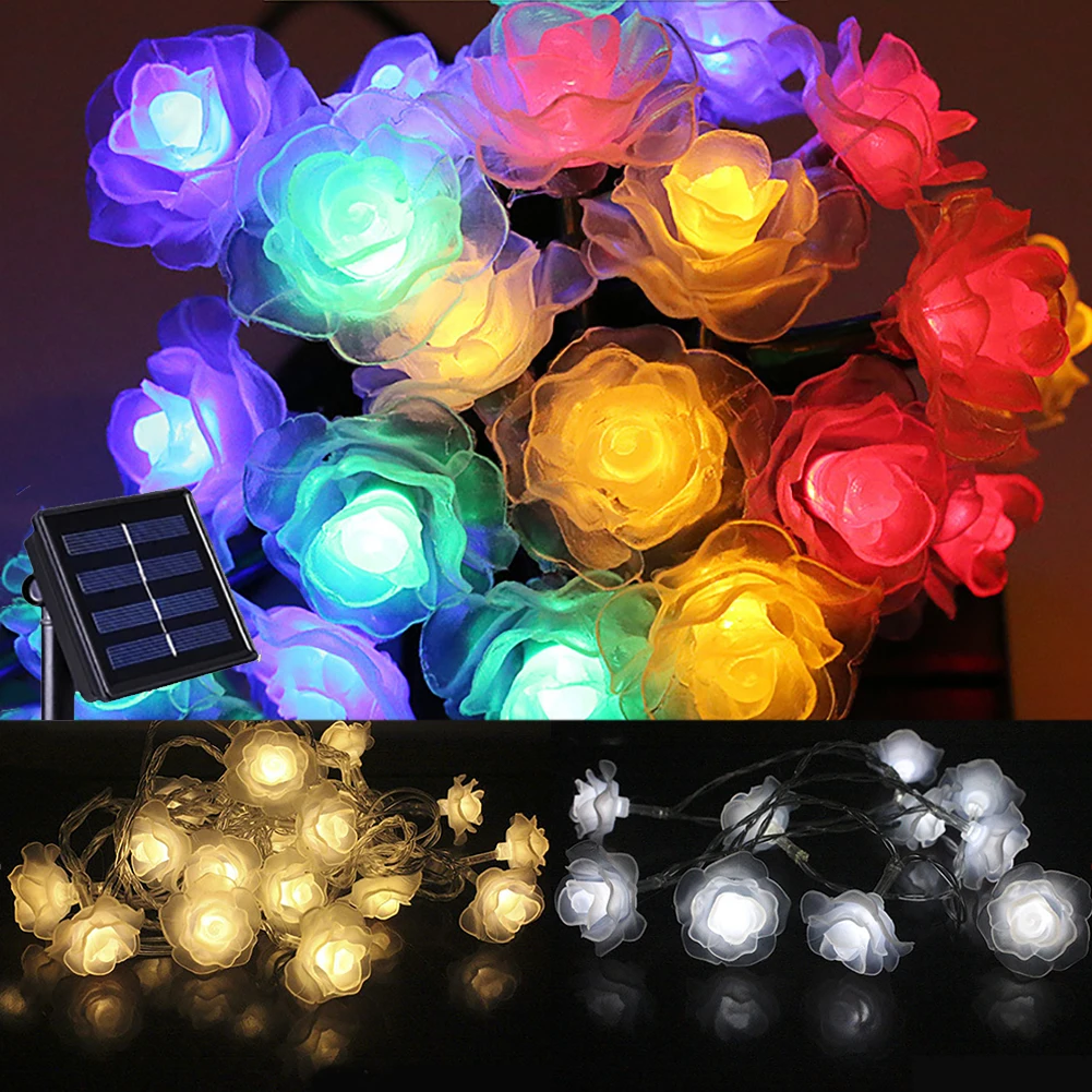 

8 Functions 4.8 m 20 LEDs Rose Flower Solar String Lights Birthday Party Wedding Love Decoration Festival Garland String Lights