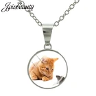 Модные женские ожерелья JOINBEAUTY E805 с милым котом и животными, стеклянные кнопки с кабошоном, ожерелье ручной работы с подвеской, ювелирные изделия сделай сам