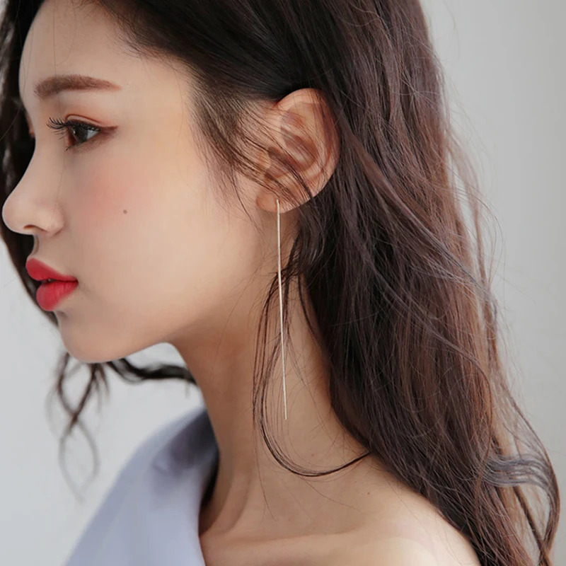 Стерлингового серебра иглы тонкая цепочка серьги в Корейском стиле Модные