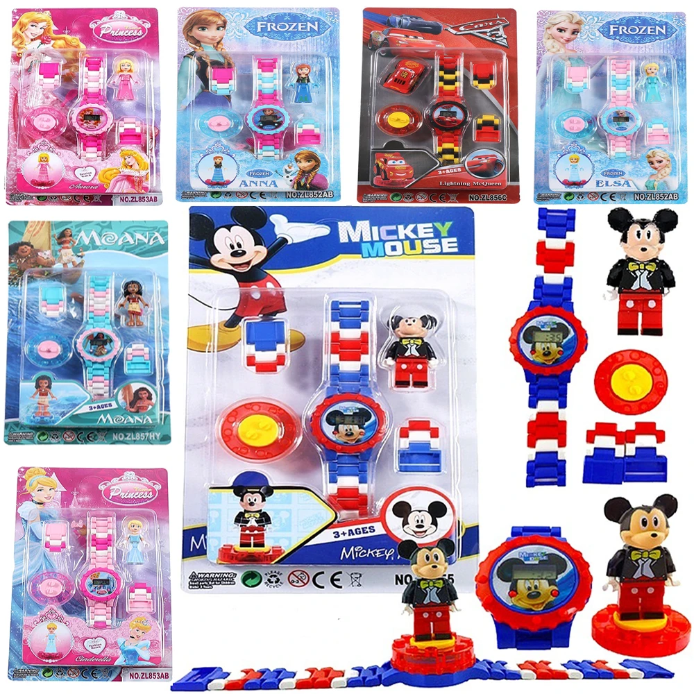 

Disney Frozen Princess Anna& Elsa Mickey Anime Children Watch Building block Funny Toys children Birthday Gift Toys