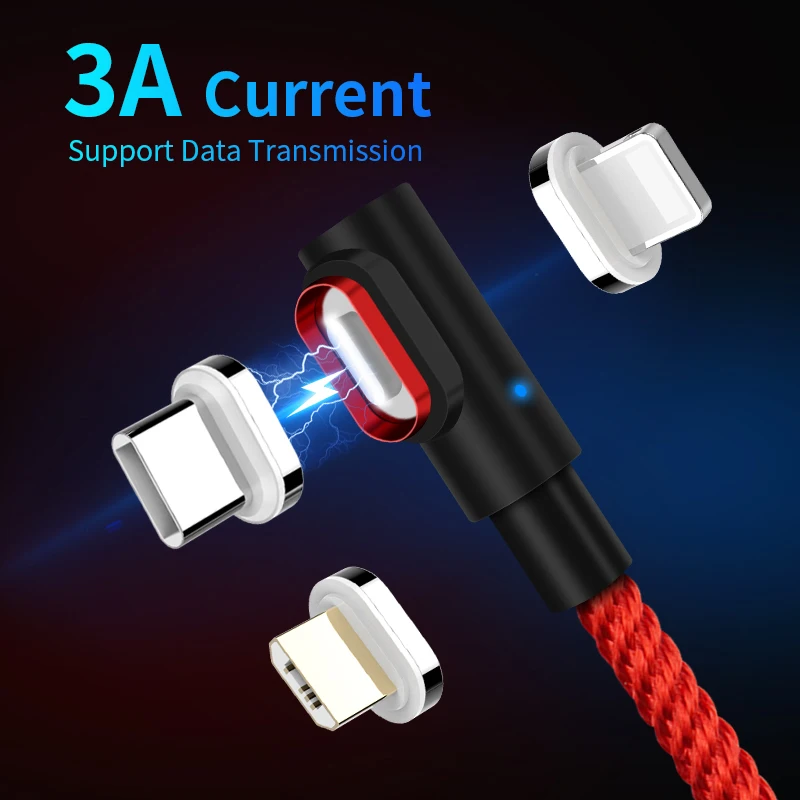 SUNPHG 90 градусов Магнитный кабель l-линия Micro USB кабель type C USBC 3A кабель для быстрой зарядки Магнитный зарядный провод для iPhone samsung
