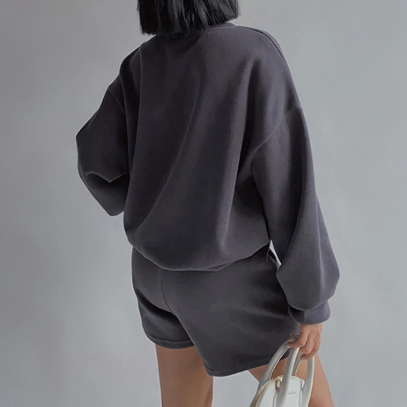 

Women Tracksuits 2 Piece Set High Quality Casual Sports Solid Suit Women Summer Autumn Long Sleeve Sweatshirt Shorts Outfit