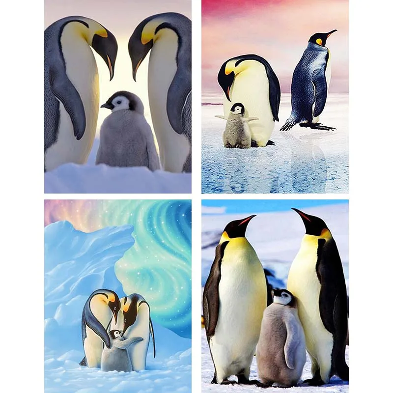 

5D DIY Diamond Painting Happy Penguin Family Cross Stitch Full Diamond Embroidery Aurora Snow Mosaic Handmade Drill decor N71