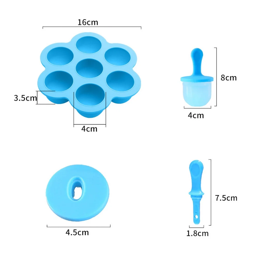 

7-Cavity Reusable Baby Food Supplement Seal Storage Box Ice Cream Pop Maker Mold