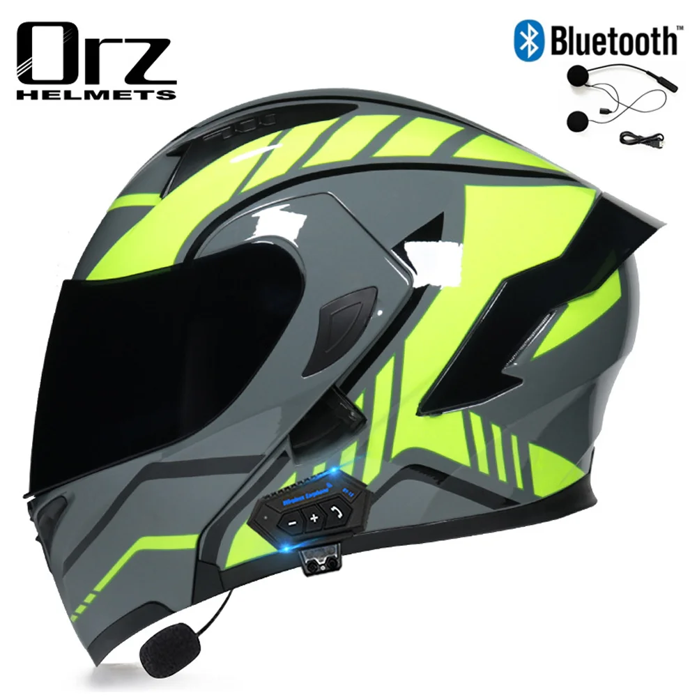 

Модульный откидной мотоциклетный шлем ORZ, на все лицо, гоночный скутер, каска, мотоциклист, с двойным козырьком, утверждено DOT