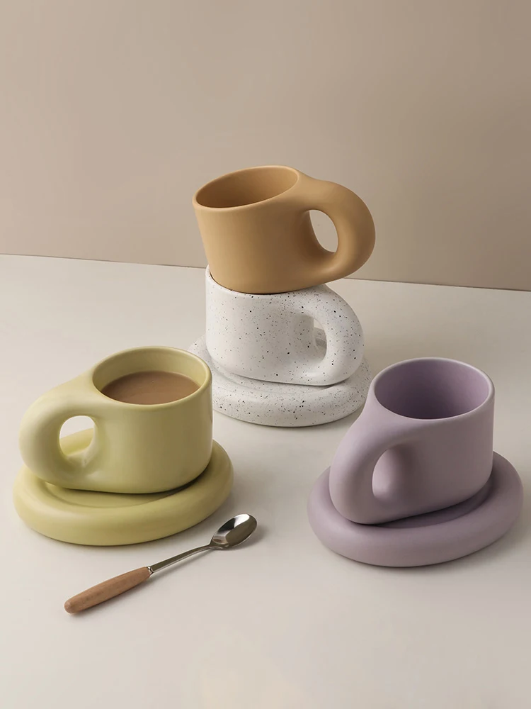 

Ceramic Espresso Mugs Creative Personality Fat Handle Coffee Cup And Saucer Set Funny Drinkware Unique GIfts