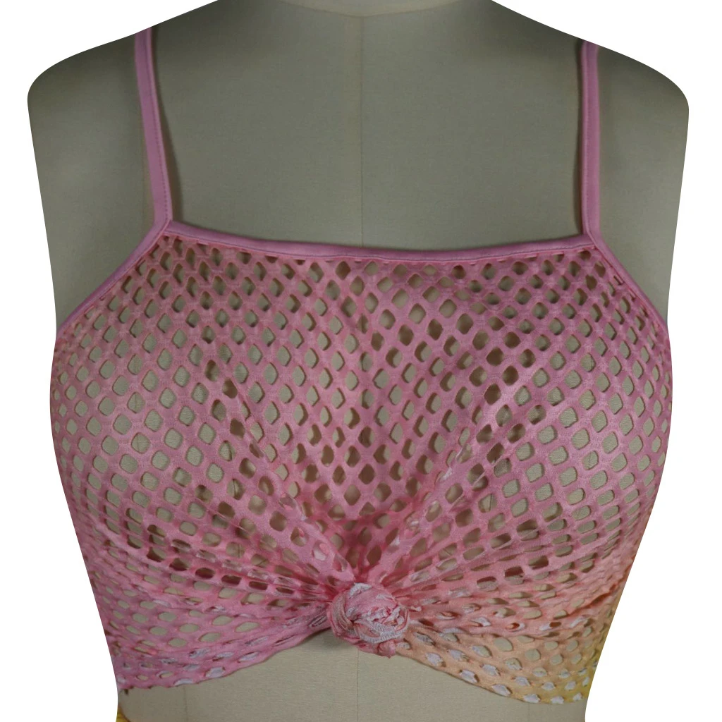 Женственная сетчатая прозрачная короткая юбка комплект из двух предметов яркое