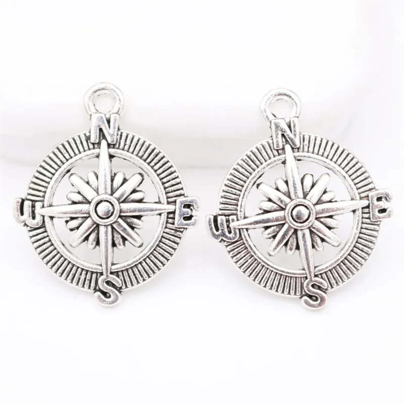 10 шт. посеребренный компас Подвески Сделай Сам очаровательные серьги браслет