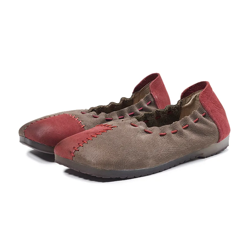 

Johnature Mixed Colors Flats Women Shoes Genuine Leather 2021 New Spring Round Toe Slip-on Shallow Retro Handmade Ladies Shoes