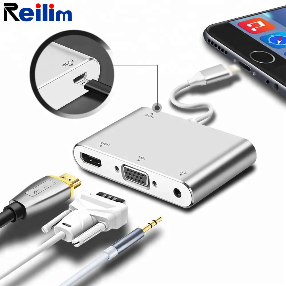 Адаптер Reilim с lightning на HDMI VGA для Apple аудио AV несколько цифровых адаптеров iPhone X 8 ipad