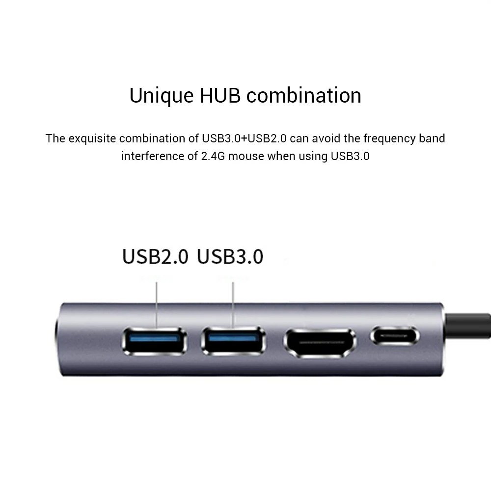 

USB C Hub 6in1 Type-C Adapter USB C Dongle with 4K@30Hz HDMI-Compatlble/SD/TF/USB 3.0/USB 2.0 Ports for MacBook/iPad/ Pixelbook